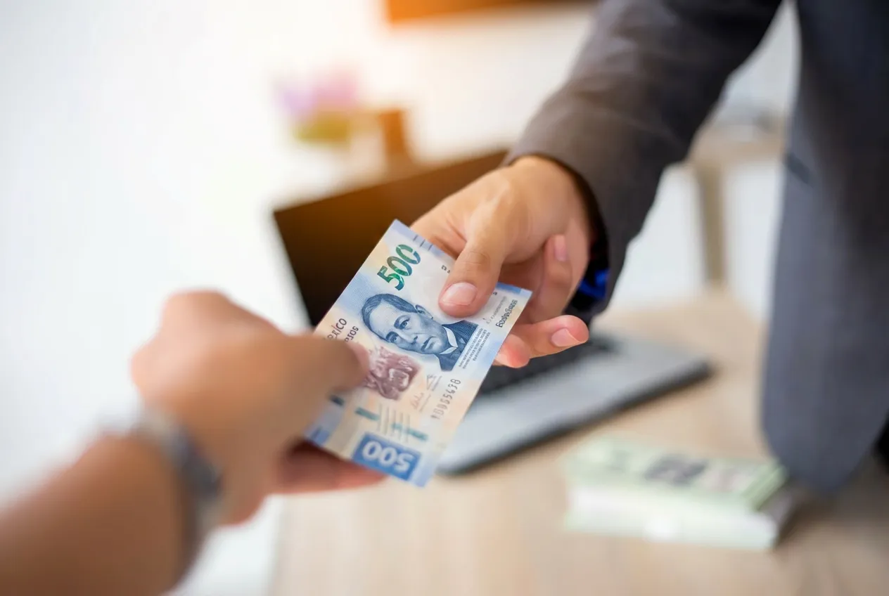 Persona entregando un billete a otra persona