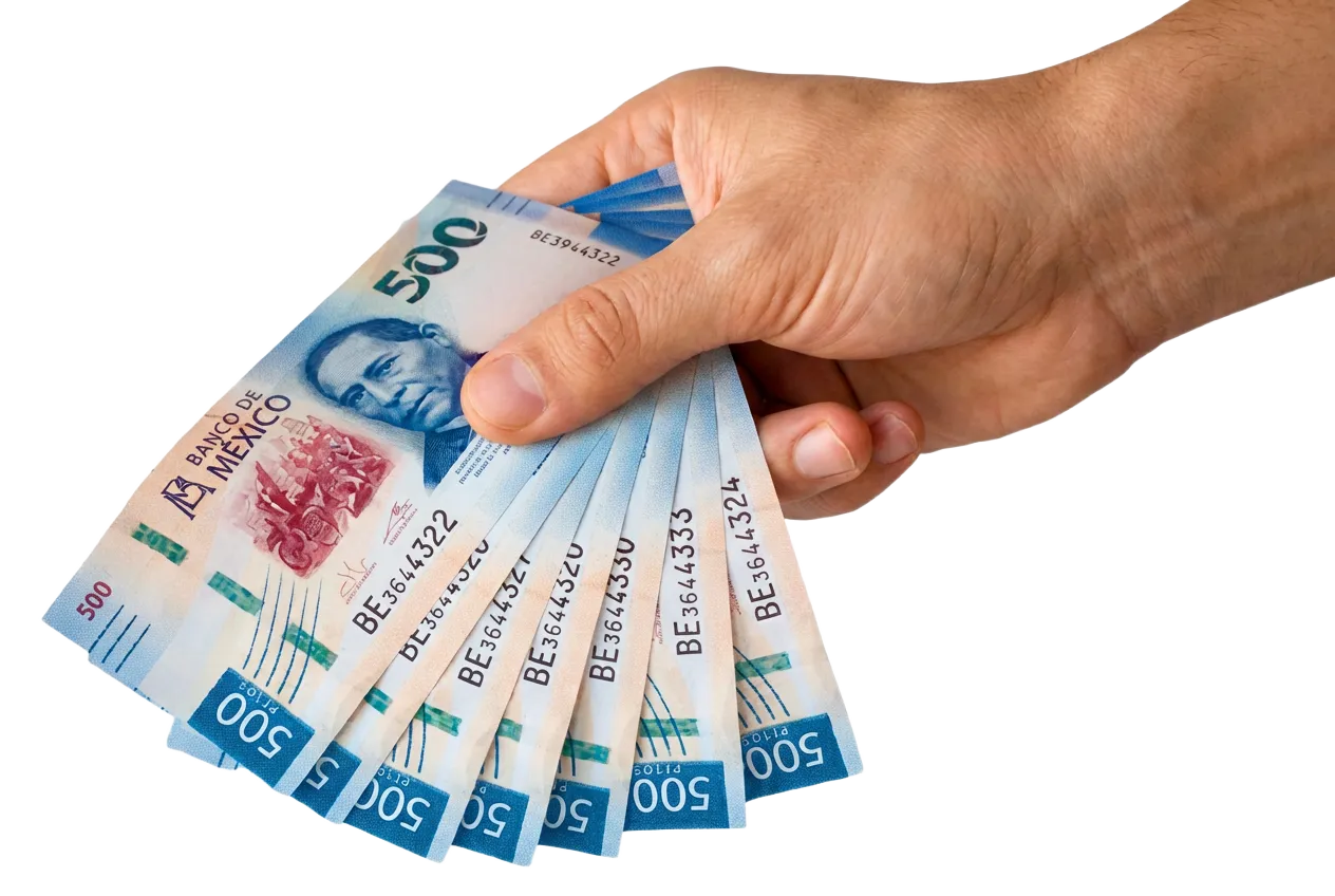 Mano sosteniendo billetes mexicanos, representando la liberación del crédito